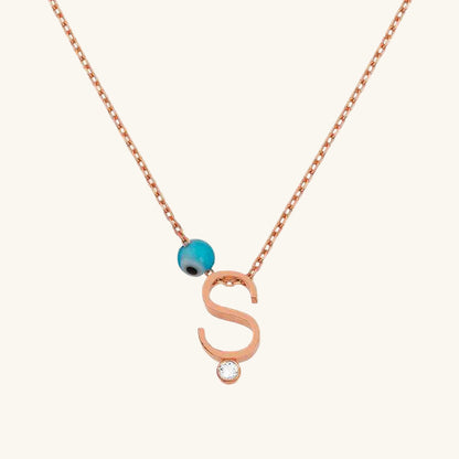 3D Letter Women's Rose Plated Silver Necklace