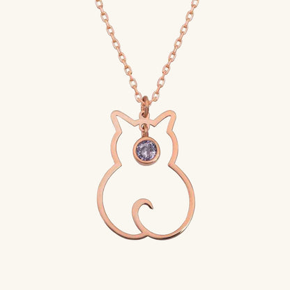 June Birthstone Cat Women's Silver Necklace