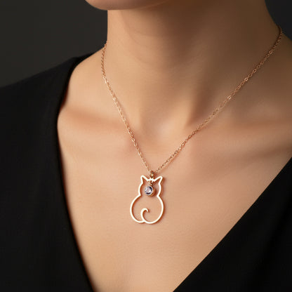 Collier en argent pour femme avec pierre de naissance de juin et chat