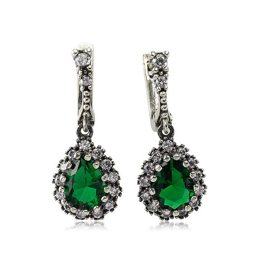 Emerald Stone Women's Silver Earrings