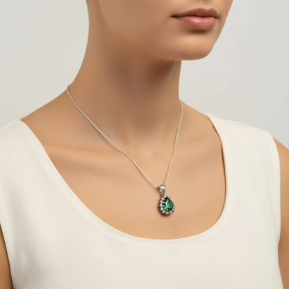 Smaragdstein Damen Silber Halskette