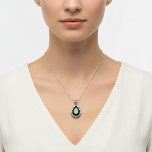 Emerald Stone Women's Silver Necklace