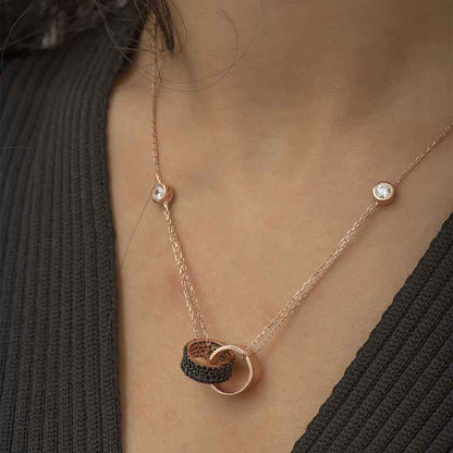 Rose Gold Plated Interlocking Hoop Silver Necklace