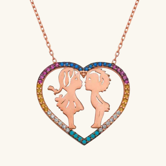 Two Lovers Heart Women's Silver Necklace