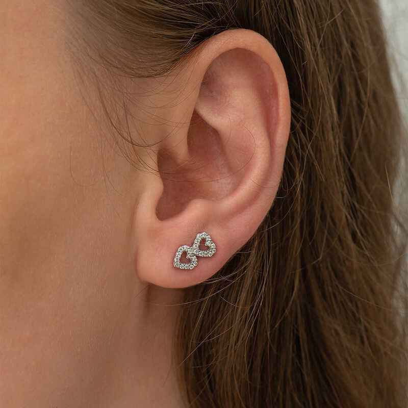 Double Heart Stud Women's Silver Earrings