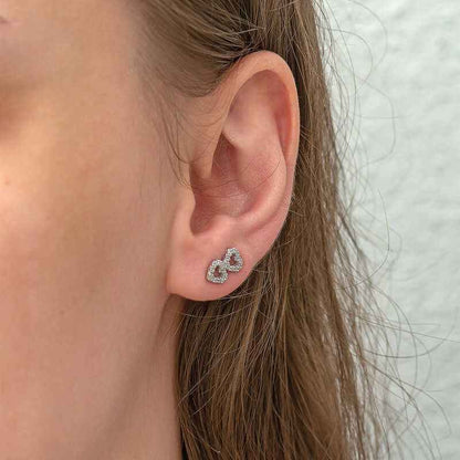 Double Heart Stud Women's Silver Earrings