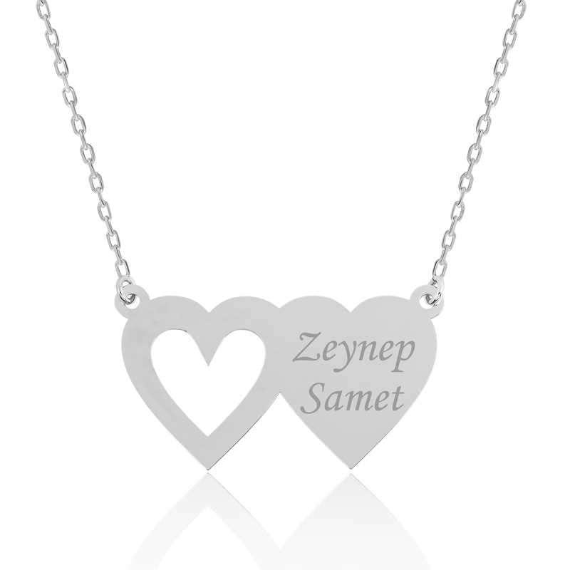 Collier en argent pour femme avec deux noms de cœur