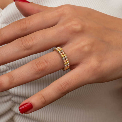 Bague en argent à double rangée de diamants doriques pour femme