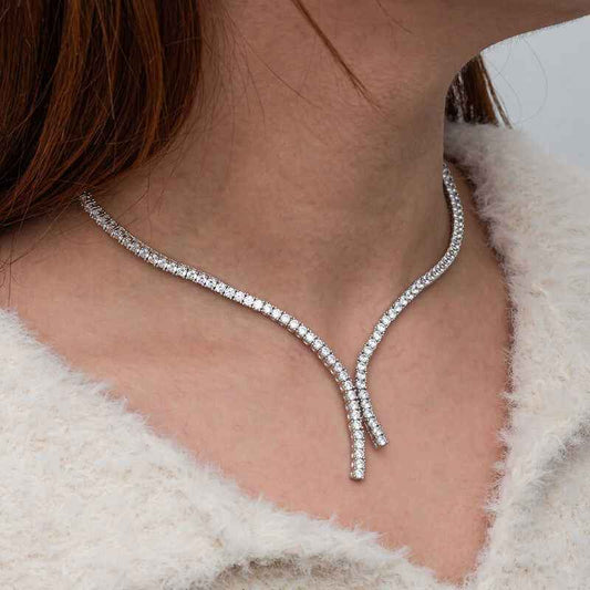 Double Row Channel Women's Silver Necklace