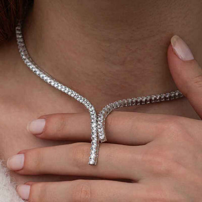 Double Row Channel Women's Silver Necklace