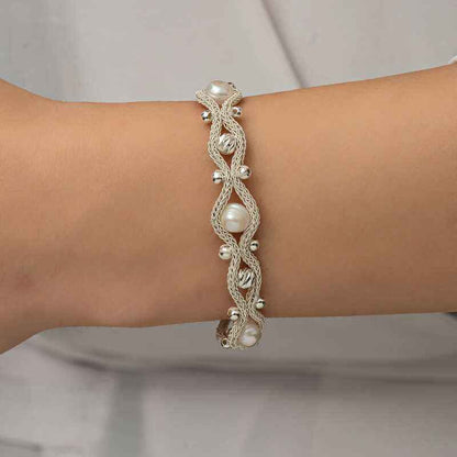 Pearl Kazaziye Knit Silver Bracelet
