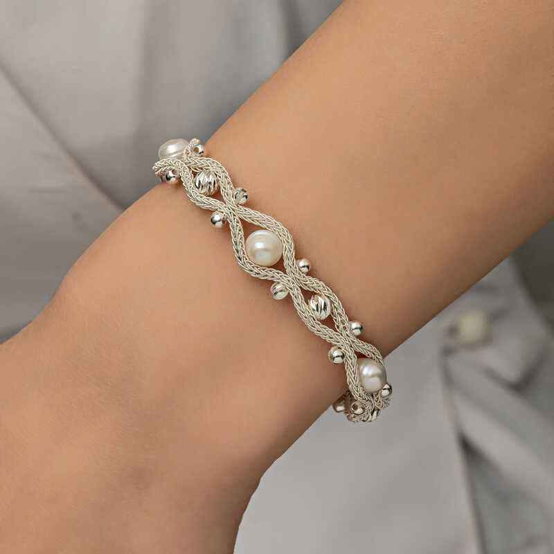 Pearl Kazaziye Knit Silver Bracelet