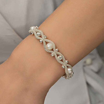 Pearl Kazaziye Knit Silver Bracelet
