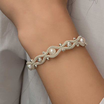 Bracelet en argent tricoté avec fil artistique Pearl Kazaz