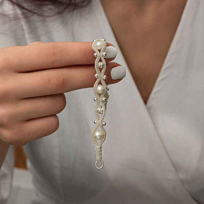 Pearl Kazaziye Knit Silver Bracelet