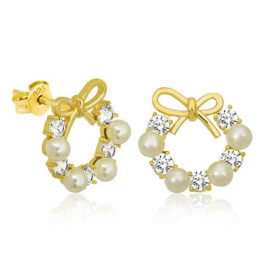 Pearl Ribbon Stud Women's Silver Earring