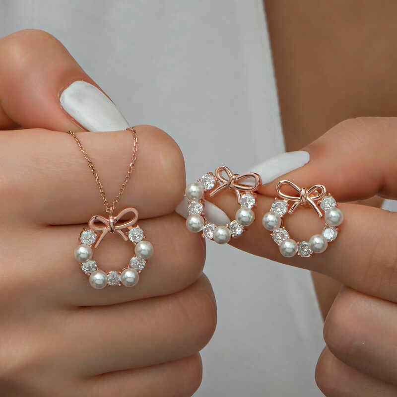 Pearl Ribbon Women's Silver Set