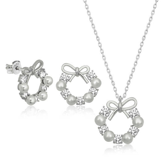 Ensemble en argent pour femme avec ruban de perles