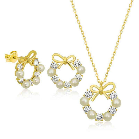 Pearl Ribbon Women's Silver Set