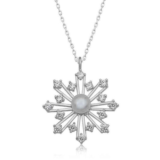 Pearl Snowflake Women's Silver Necklace