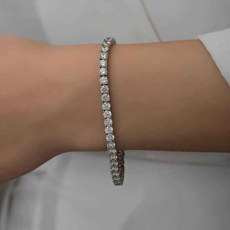 4 mm White Stone Channel Women's Silver Bracelet with Light-Up Box