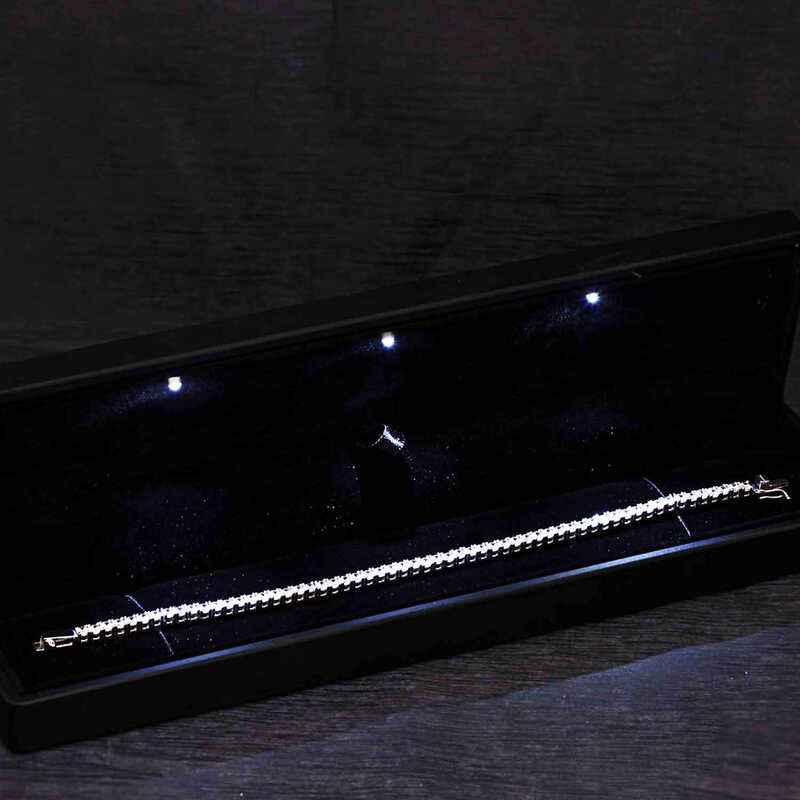 4 mm White Stone Channel Women's Silver Bracelet with Light-Up Box