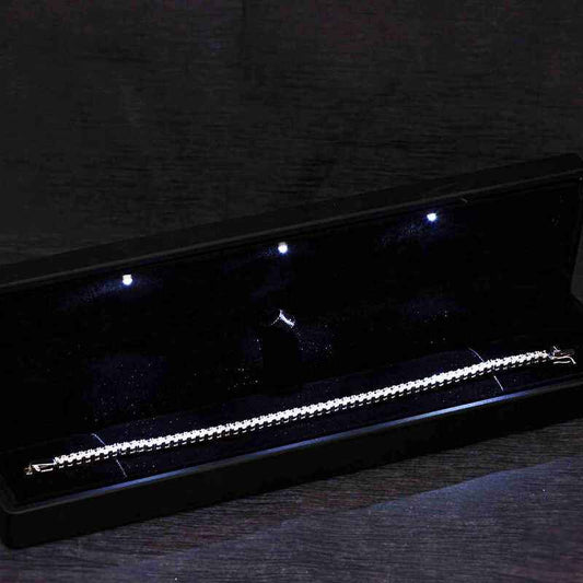 4 mm White Stone Channel Women's Silver Bracelet with Light-Up Box
