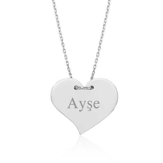 Collier en argent pour femme avec cœur gravé du nom
