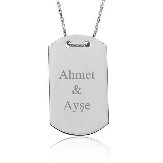 Collier en argent pour femme avec plaque d'identité militaire personnalisée