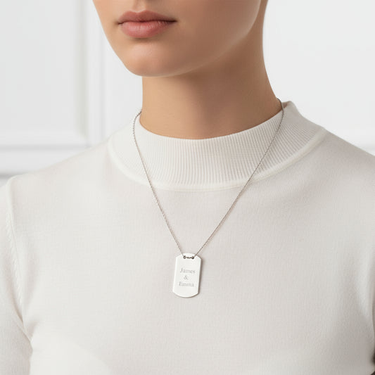 Personalized Name Military Dog Tag Women's Silver Necklace