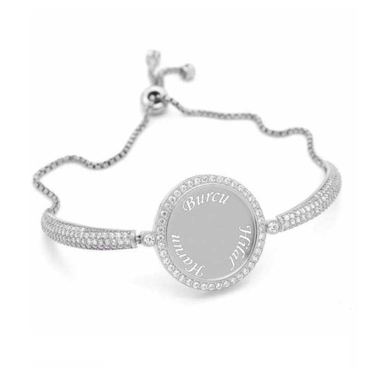 Personalized Name Stone Women's Silver Bracelet