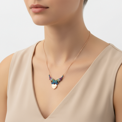 Personalized Winged Heart Women's Rose Gold Plated Silver Necklace