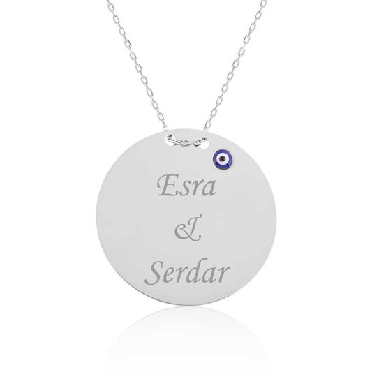 Collier prénom plaque ronde argent