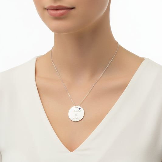 Round Plaque Name Necklace Silver