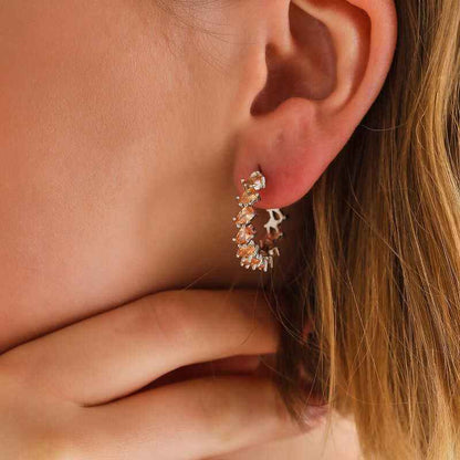 Brown Stone Drop Stud Women's Silver Earrings