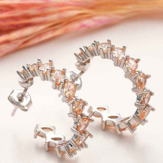 Brown Stone Drop Stud Women's Silver Earrings