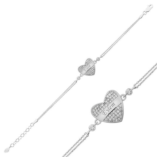 Name Engraved Heart Women's Silver Bracelet