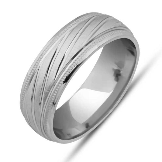 Silver Line Pattern Rhodium Plated Wedding Band