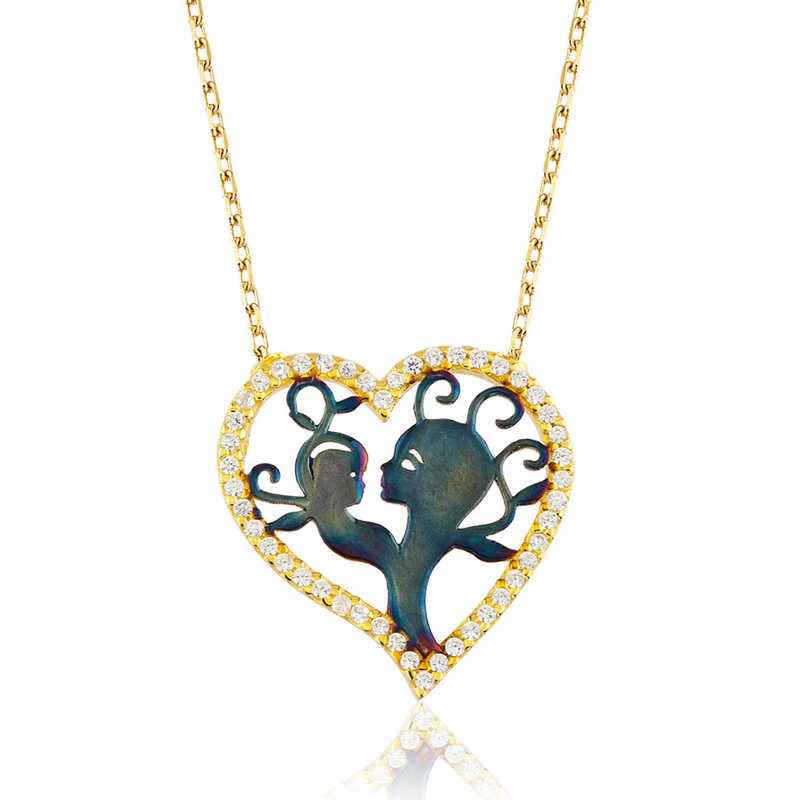 Heart-Shaped Mother and Child Silver Necklace