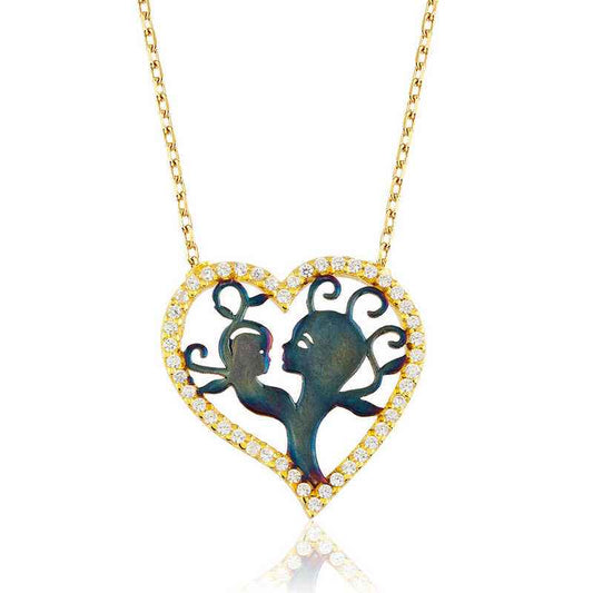 Heart-Shaped Mother and Child Silver Necklace