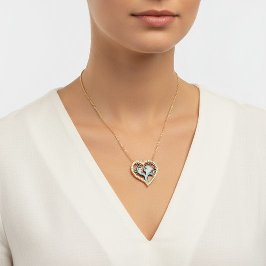 Collier en argent en forme de cœur mère et enfant