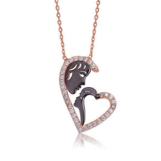 Heart-Shaped Mother and Child Silver Necklace