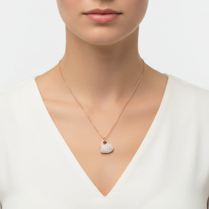 Rose Plated Heart Women's Silver Necklace