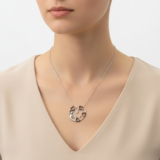 Heart Circle Mother Child Women's Silver Necklace