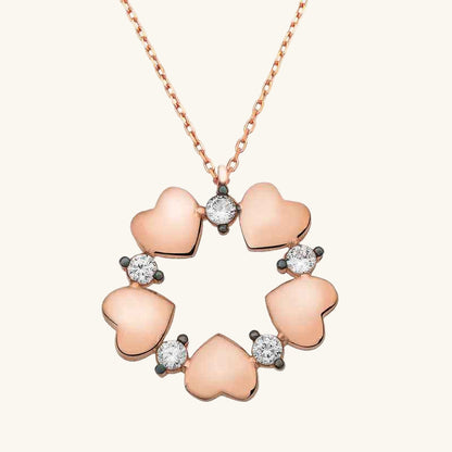 Heart Circle Women's Rose Gold Plated Silver Necklace