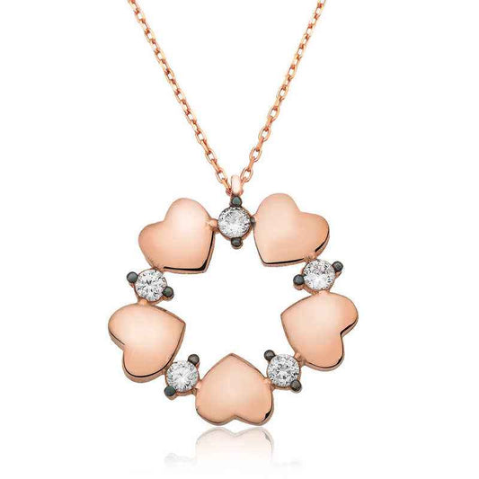 Heart Circle Women's Rose Gold Plated Silver Necklace