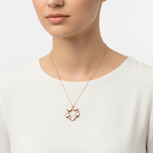 Heart Circle Women's Rose Gold Plated Silver Necklace