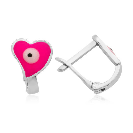 Pink Heart Children's Silver Earrings