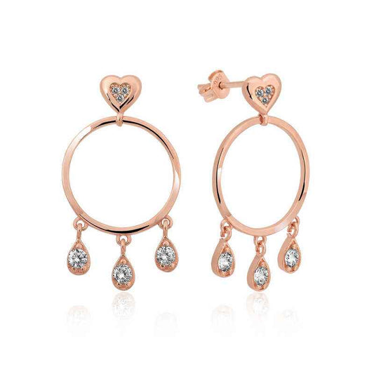 Heart Detailed Hoop Women's Silver Earrings