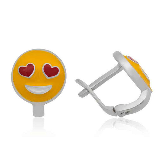 Heart-Eyed Emoji Children's Silver Earrings